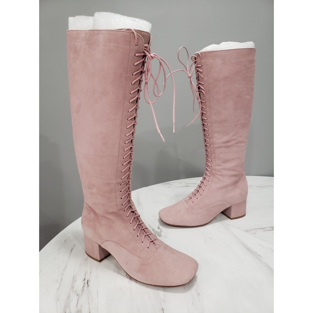 Kate Spade LAKE Knee High Boots Prairie Lace & Zip Up Rose Pink‎ Size 9.5
